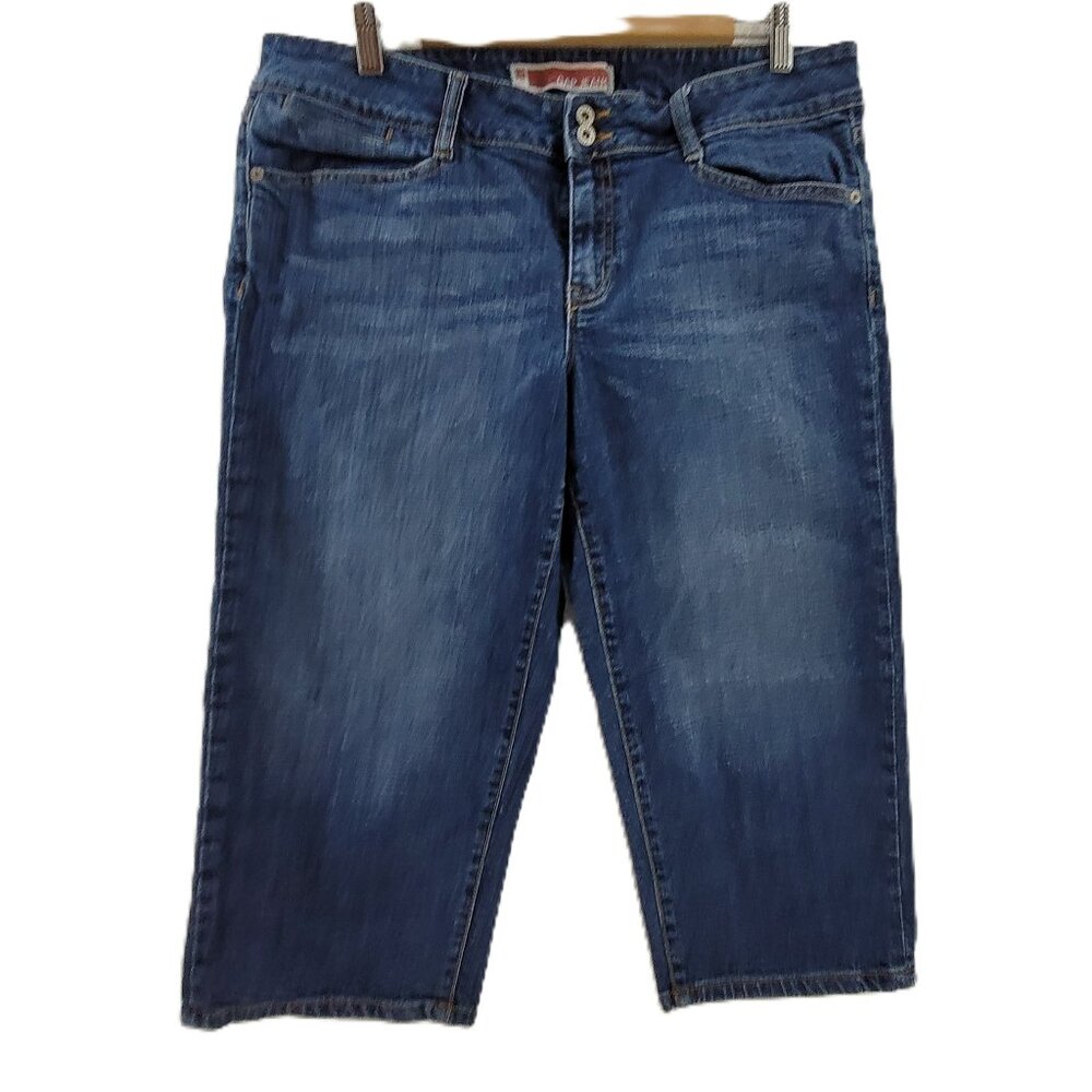 Gap Jeans Women's 14 Blue Pedal Pusher Capri Bermuda Y2K Crop Button stretch